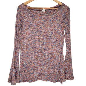 Akemi + Kin XS Multicolored Boat Neck Women's Bell Long‎ Sleeve Top
